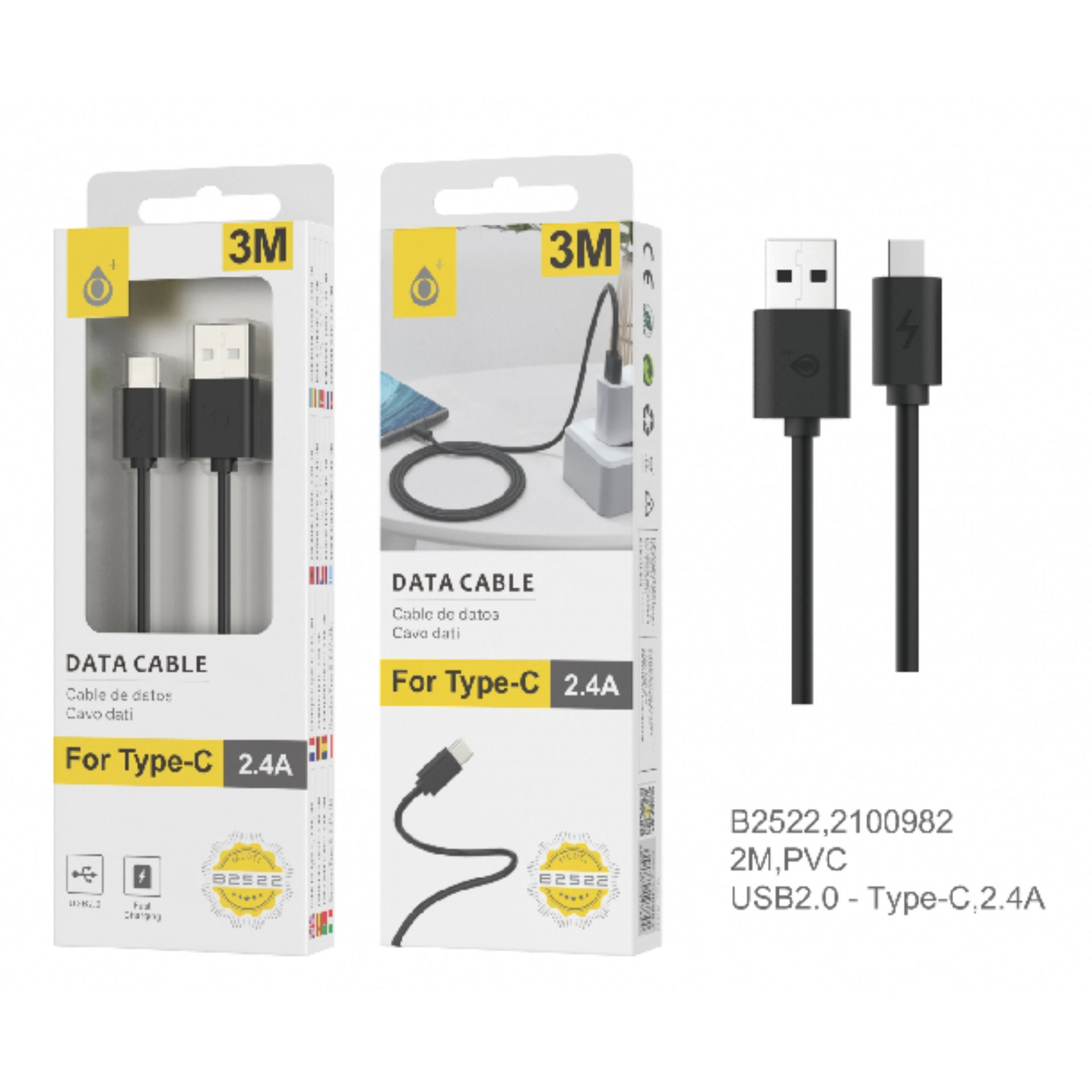 B2522 NE CAVO DATI PER TIPO C, 2.4A 3M, NEROOne Plus