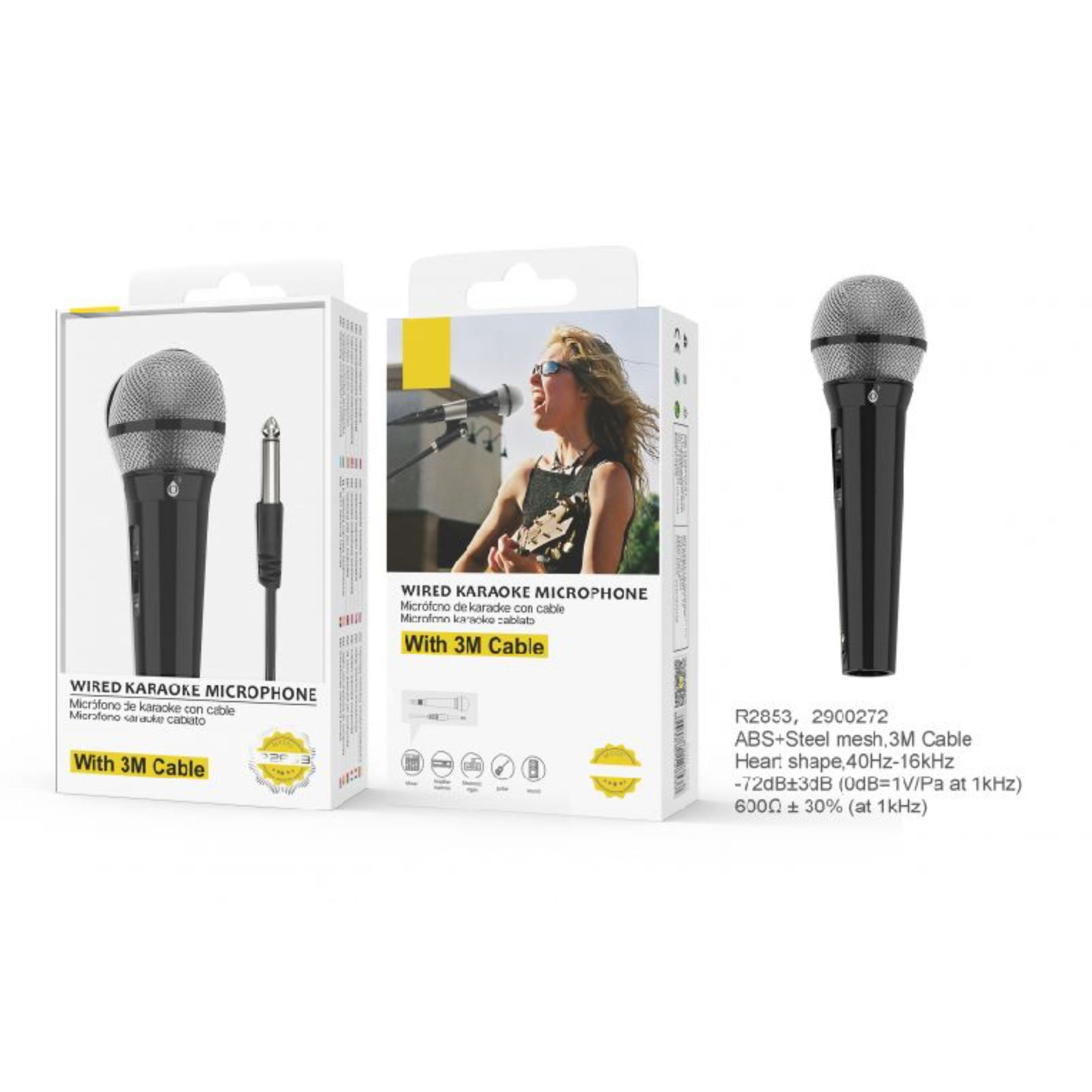 R2853 MICROFONO KARAOKE CON CAVO, 3M NERO