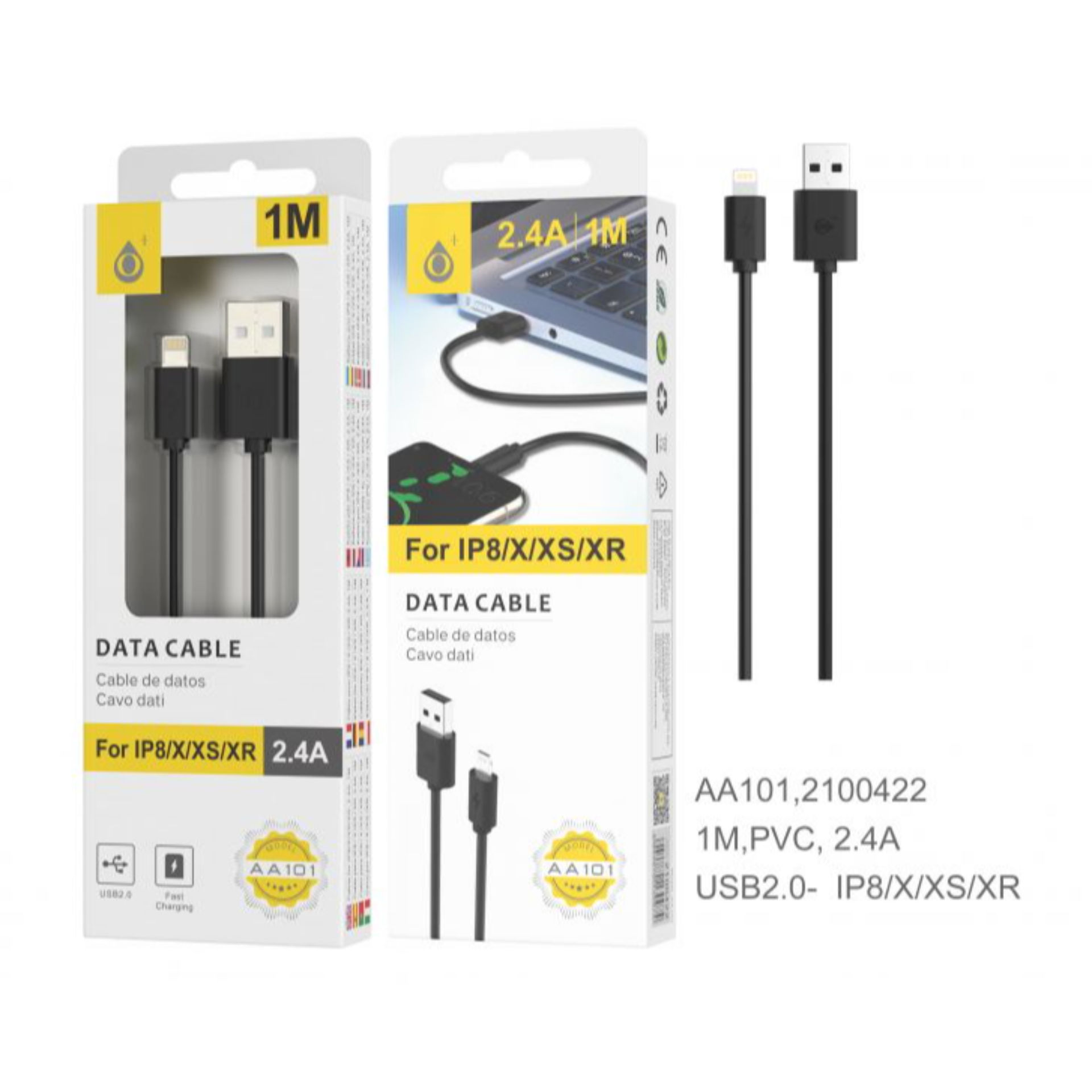 AA101 NE UN CAVO DI DATI PER IPHONE 6/7/8, 1M 2.4A