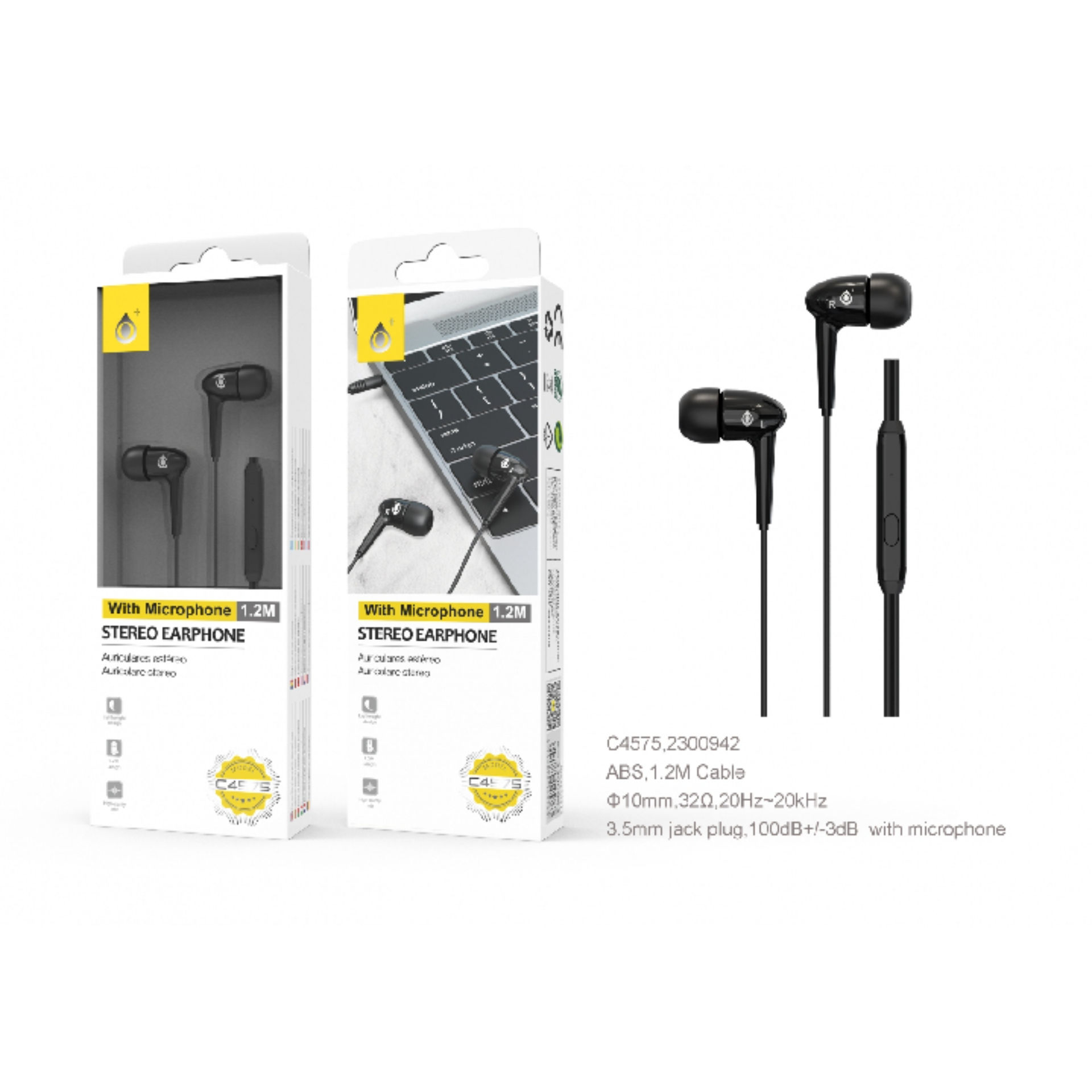 C4575 NE EARPHONES CON MICROFONO BUBBLE, CAVO 1.2M