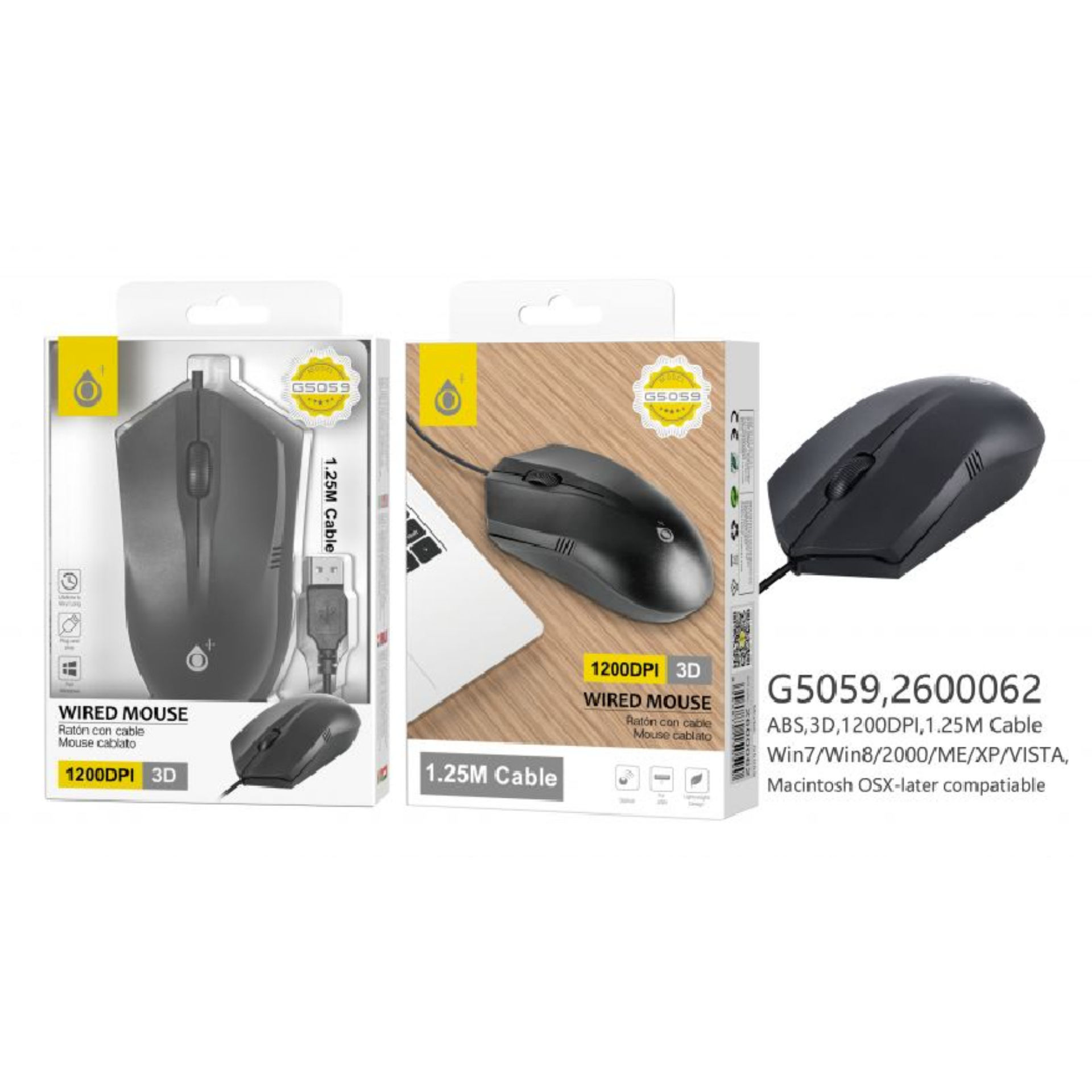 G5059 NE MOUSE CON CAVO UFFICIO, 1200 DPI, CAVO 1.One Plus