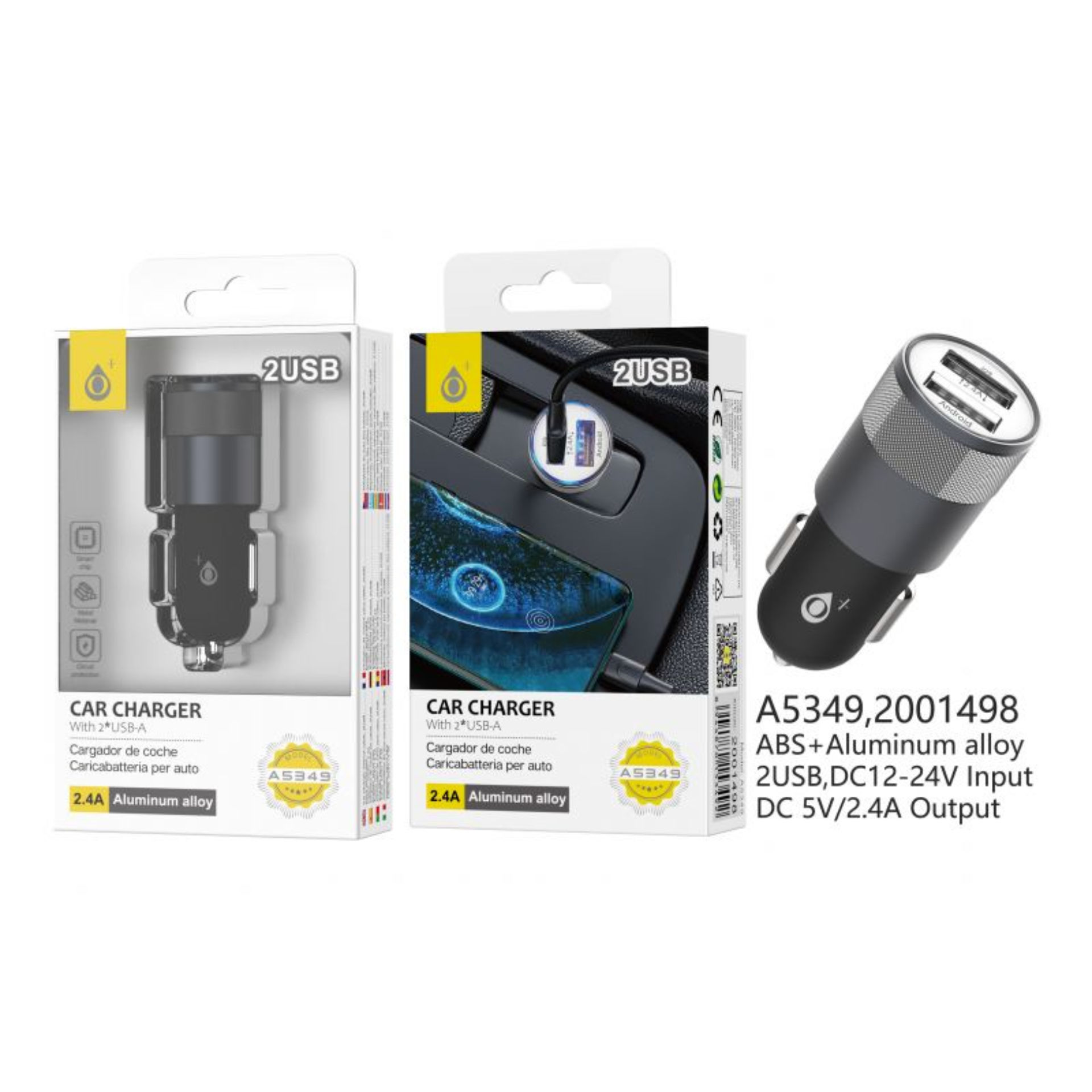 ONEPLUS CARICABATTERIA AUTO ALLUMINIO 2 USB 2.4A NERO