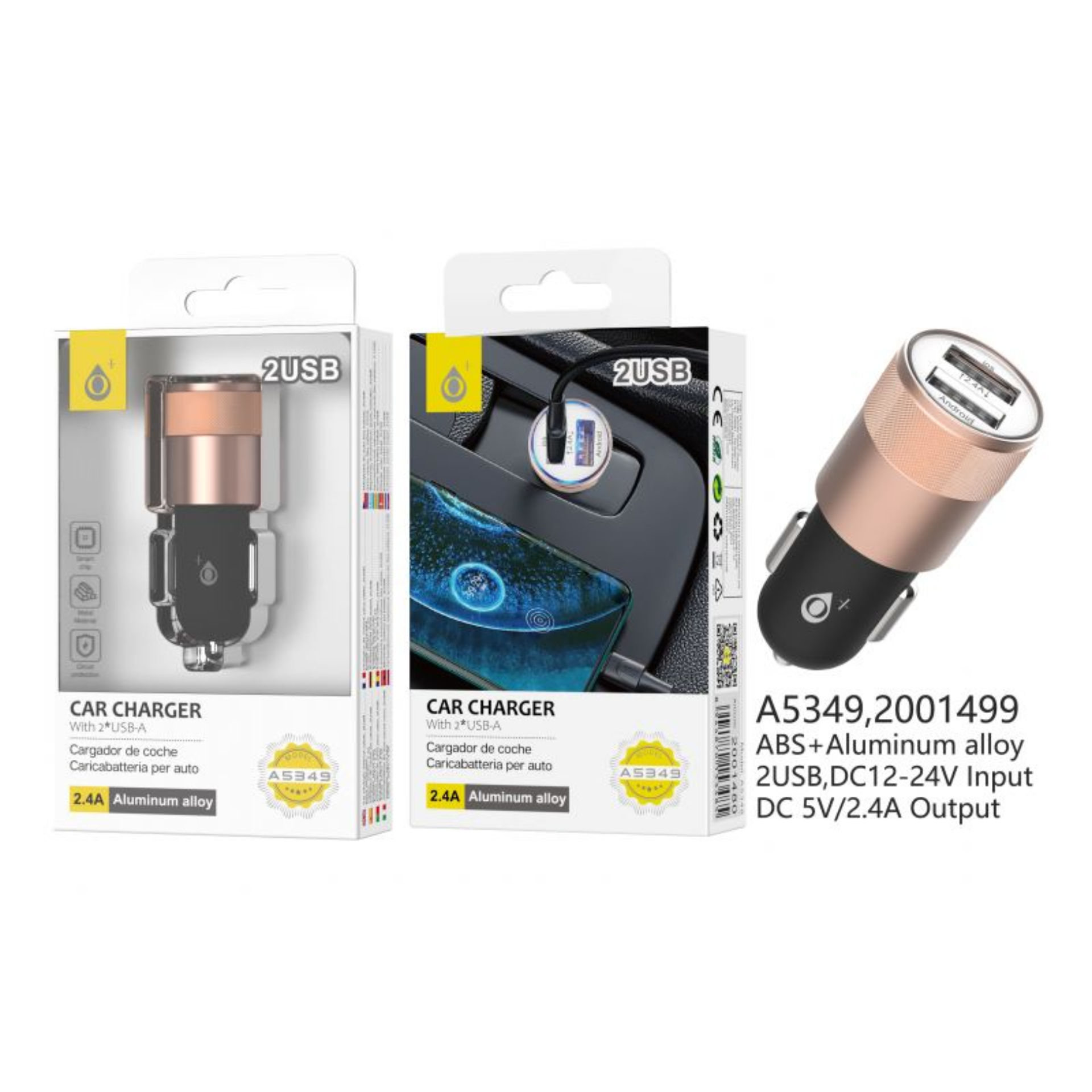 ONEPLUS CARICABATTERIA AUTO ALLUMINIO ROSA 2 USB 2.4A NERO