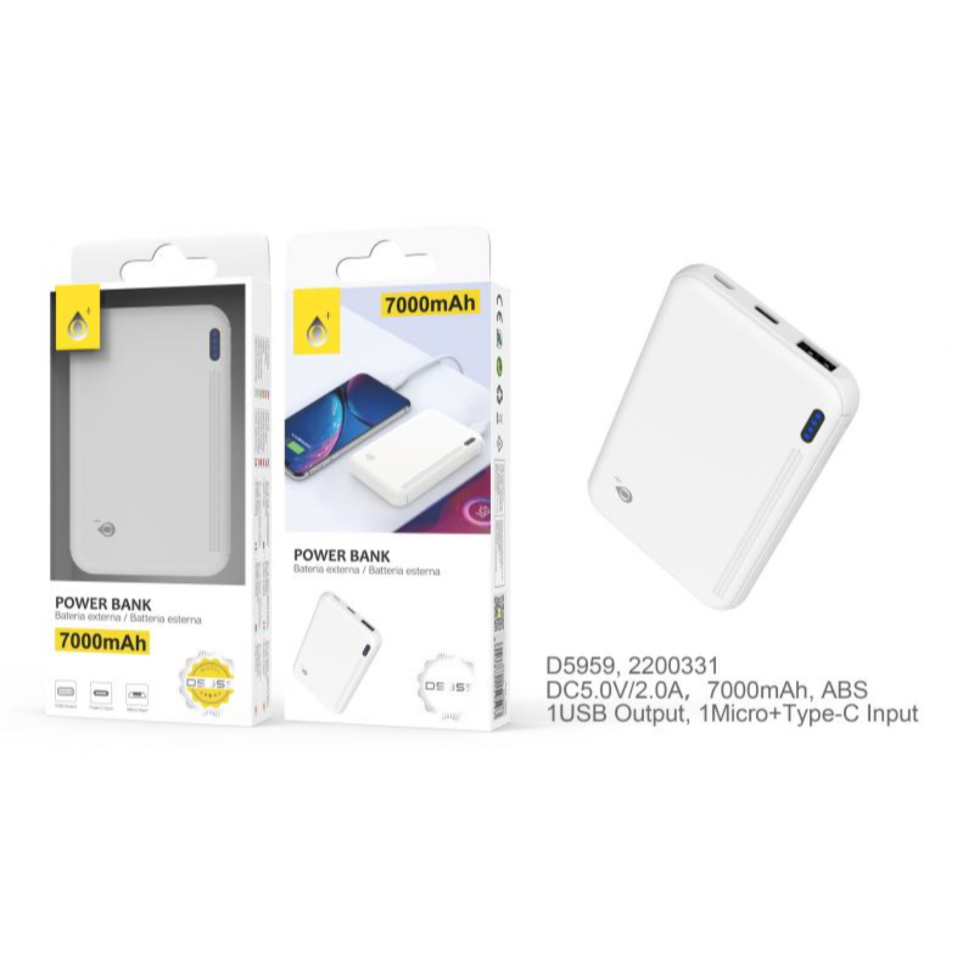 D5959 BL, POWERBANK MORPHY 7000 MAH CON 2 INGRESSI