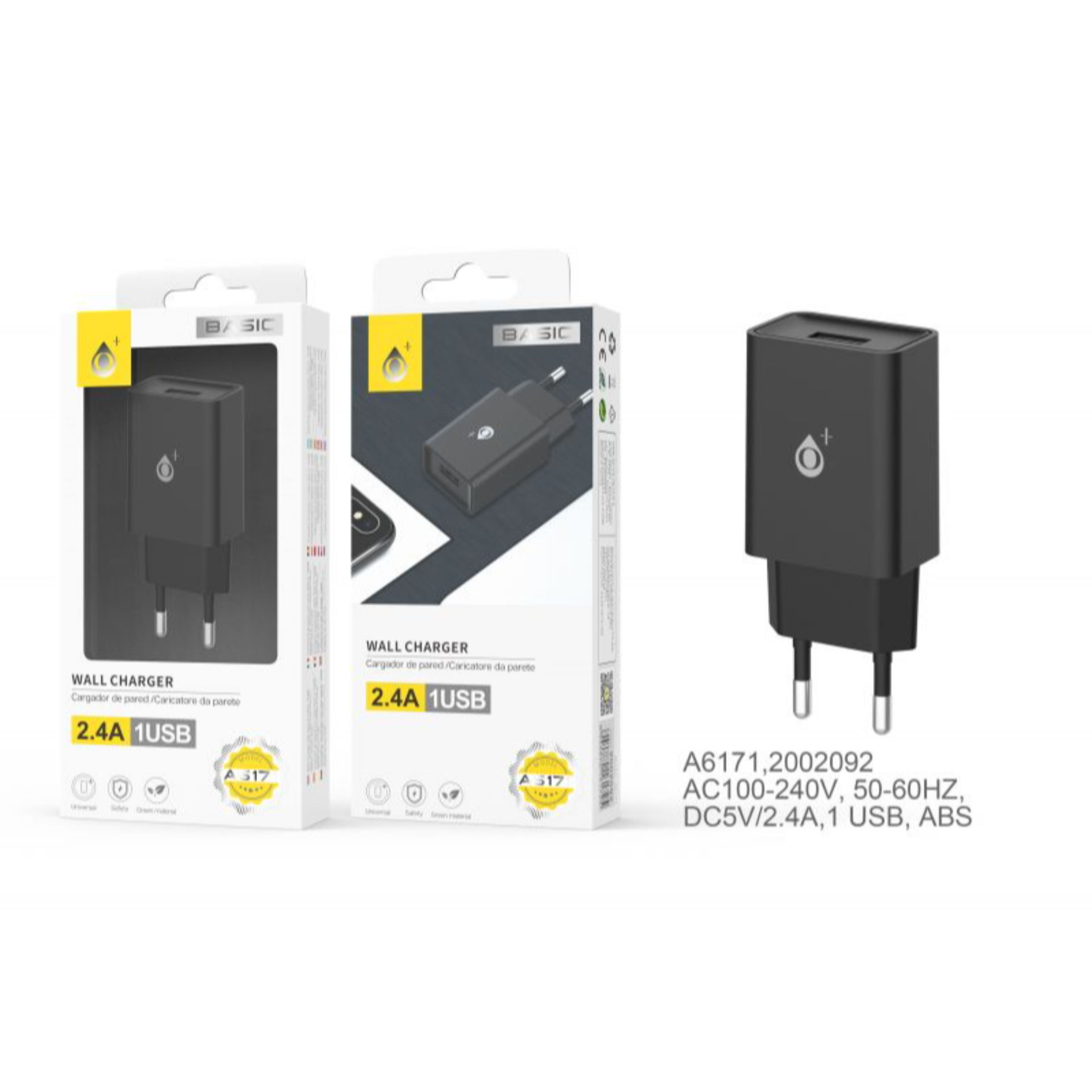 ONEPLUS CARICATORE USB A MURO BASIC CON USB 2.4A, NEROOne Plus