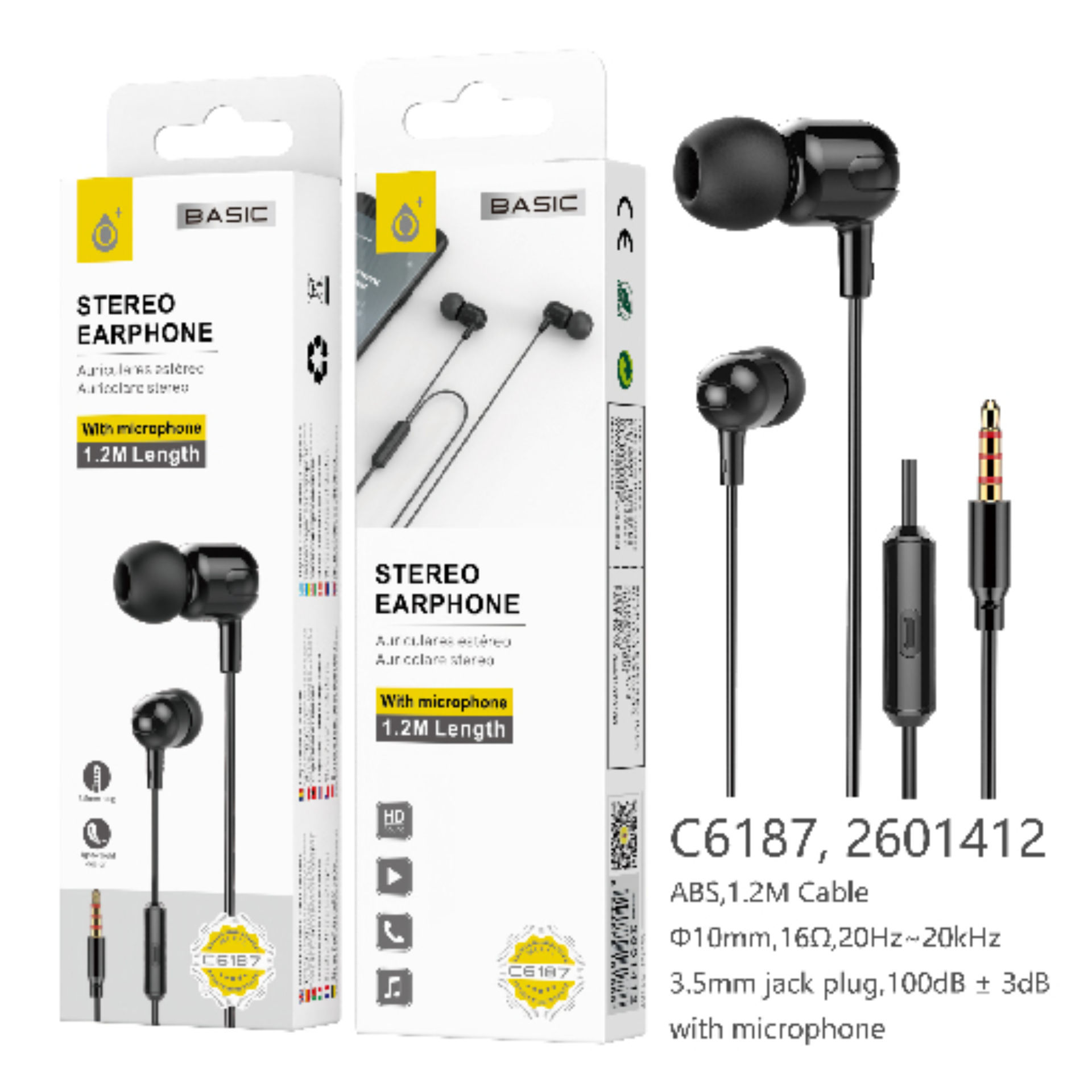 C6187 NE, CUFFIE CON MICROFONO S.BASIC BRIONE, CON PULSANTEOne Plus