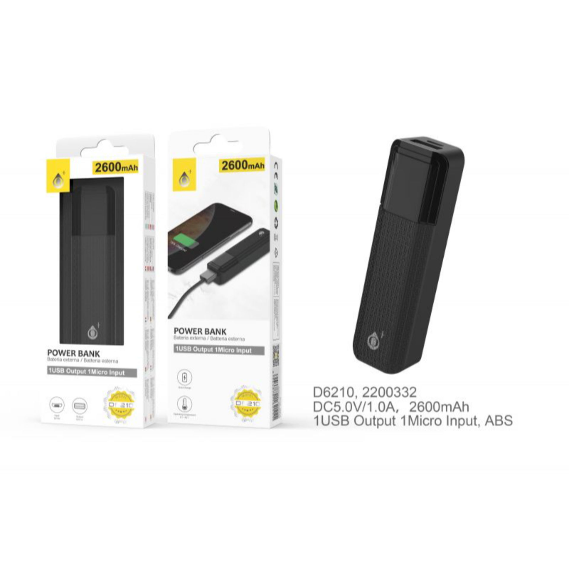 D6210 NE, POWER BANK SORLAX 2600 MAH, NERO