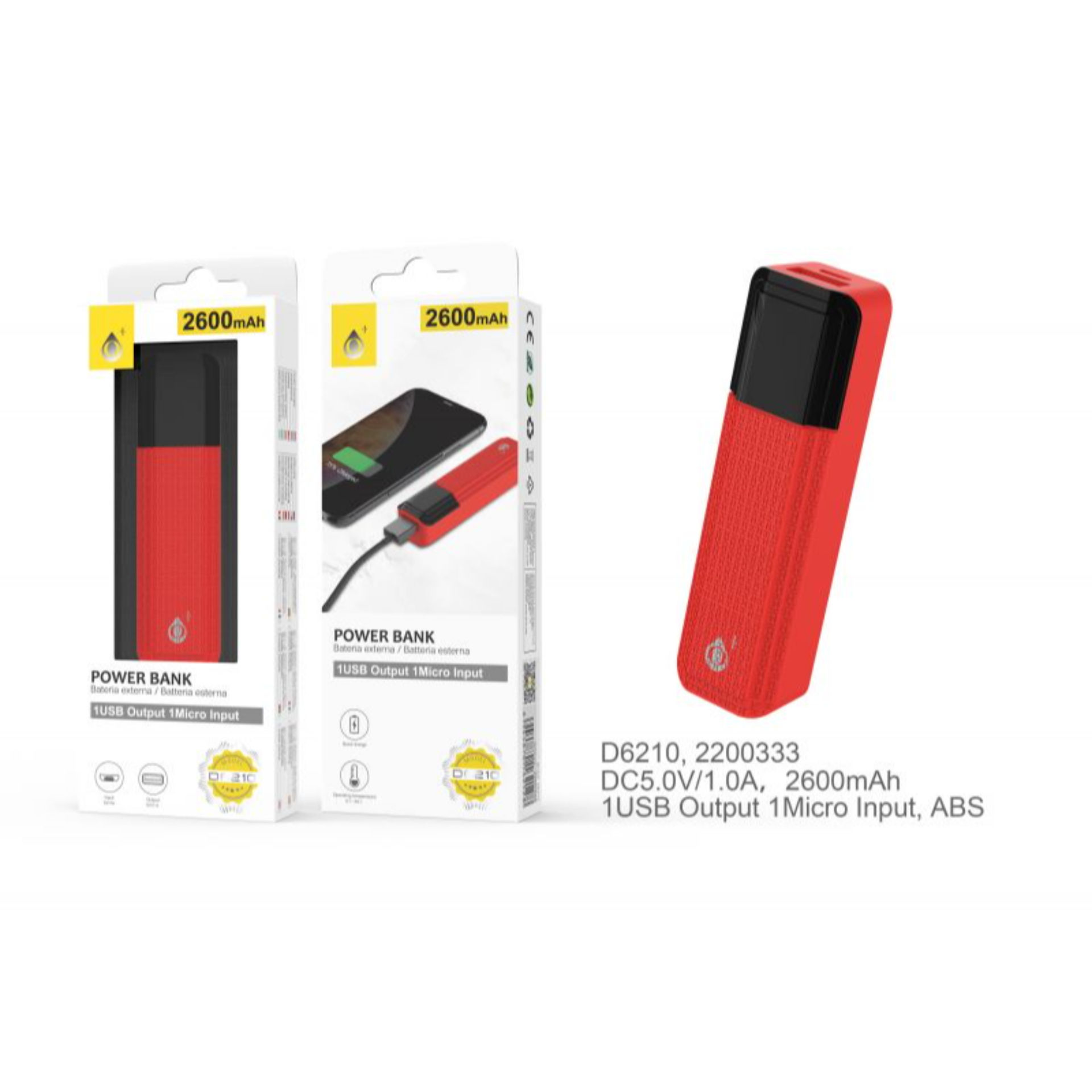 D6210 RJ, POWER BANK SORLAX 2600 MAH, ROSSO