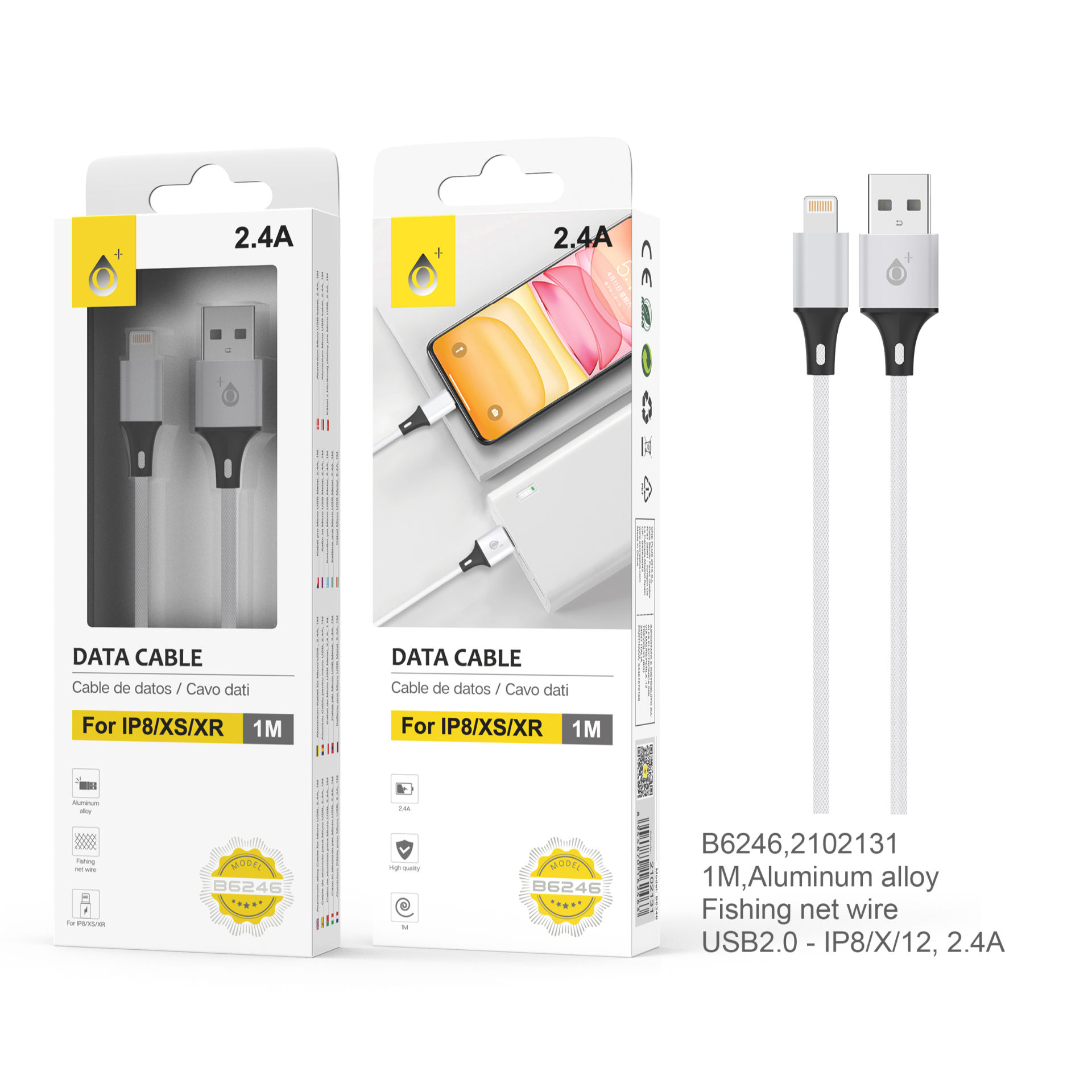 B6246 BL, KRATOS CAVO DATI IN ALLUMINIO PER IPHONE