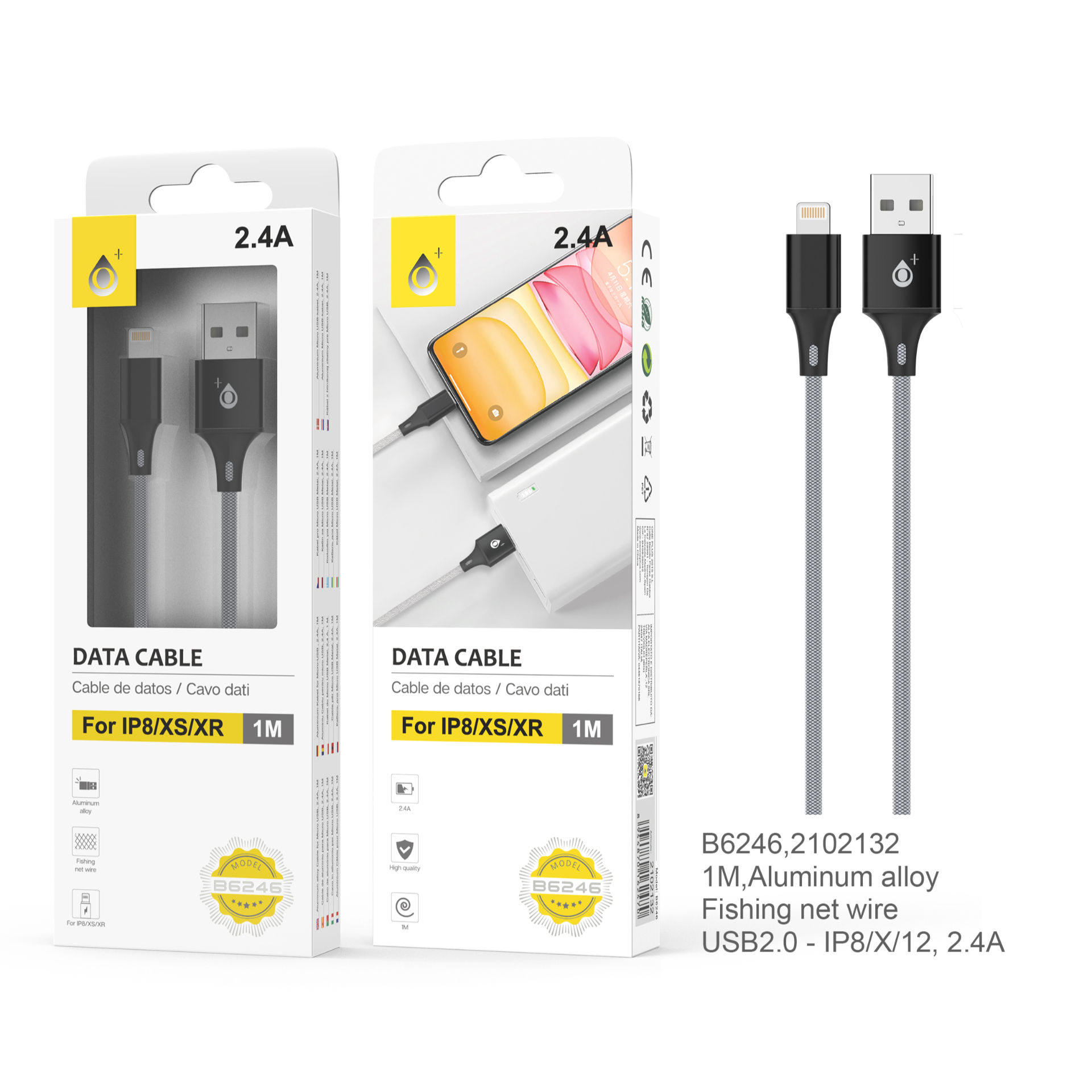 B6246 NE, CAVO DATI IN ALLUMINIO KRATOS PER IPHONE