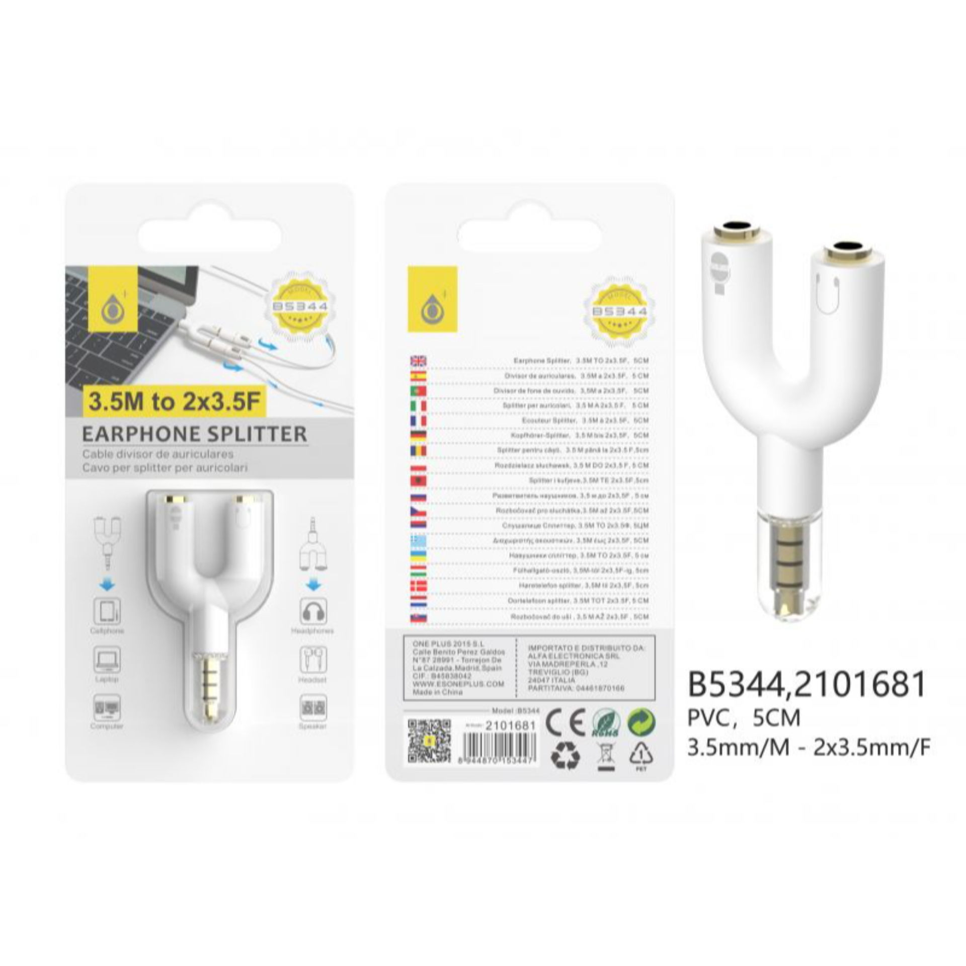 ONEPLUS B5344 SDOPPIATORE & SPLITTER AUDIO 3.5MM BIANCOOne Plus