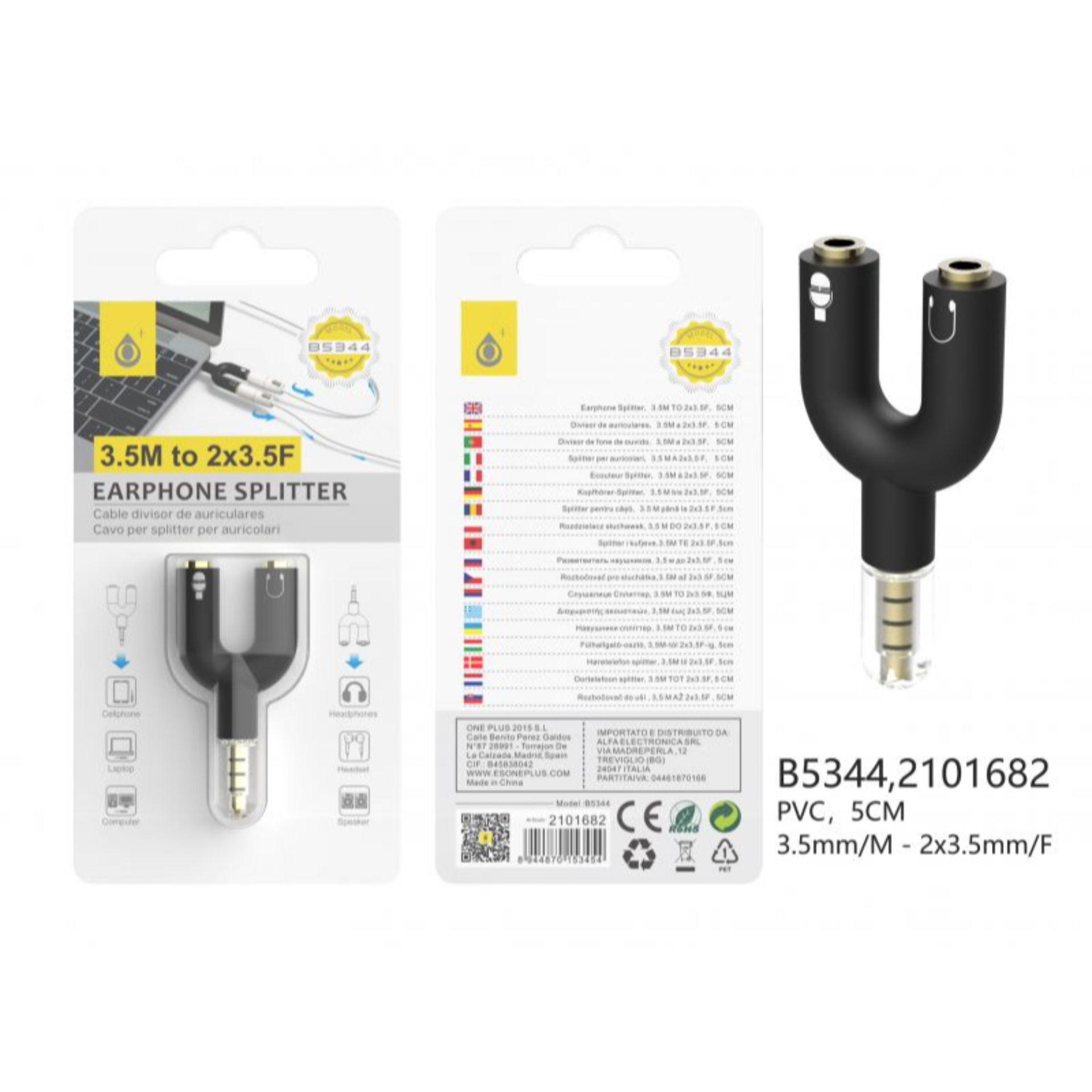 ONEPLUS B5344 SDOPPIATORE & SPLITTER AUDIO 3.5MM NEROOne Plus