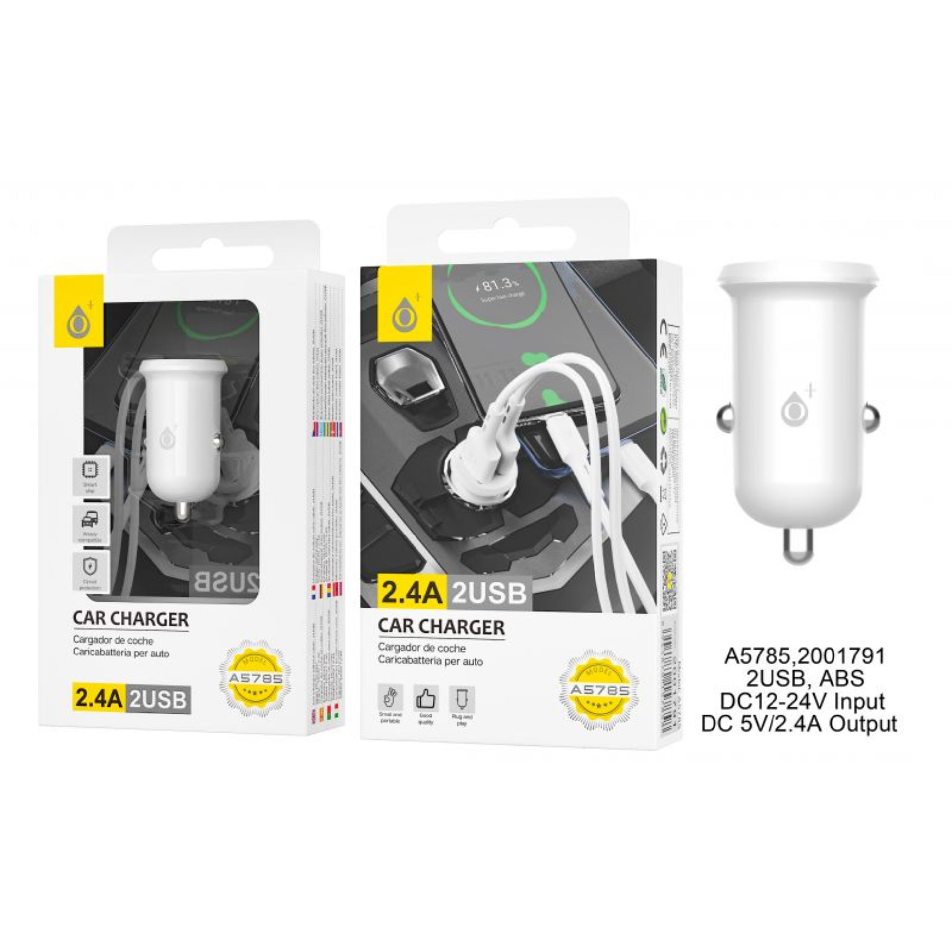 ONEPLUS CARICABATTERIA AUTO 2 USB 2.4A BIANCOOne Plus