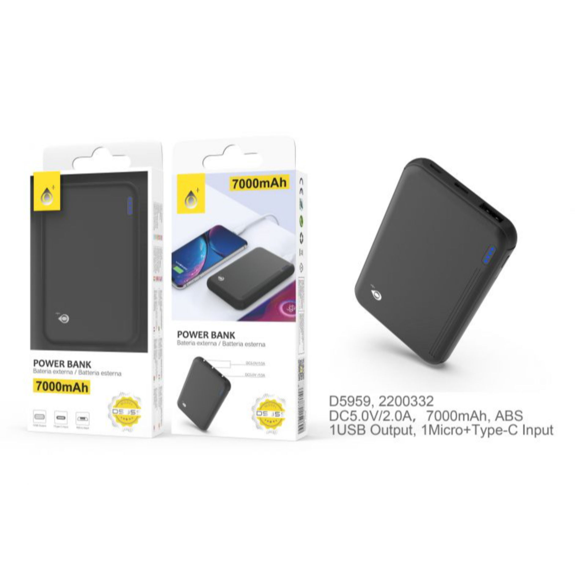 ONEPLUS POWERBANK MORPHY 7000 MAH CON 2 INGRESSI A MICRO E TYPE-COne Plus