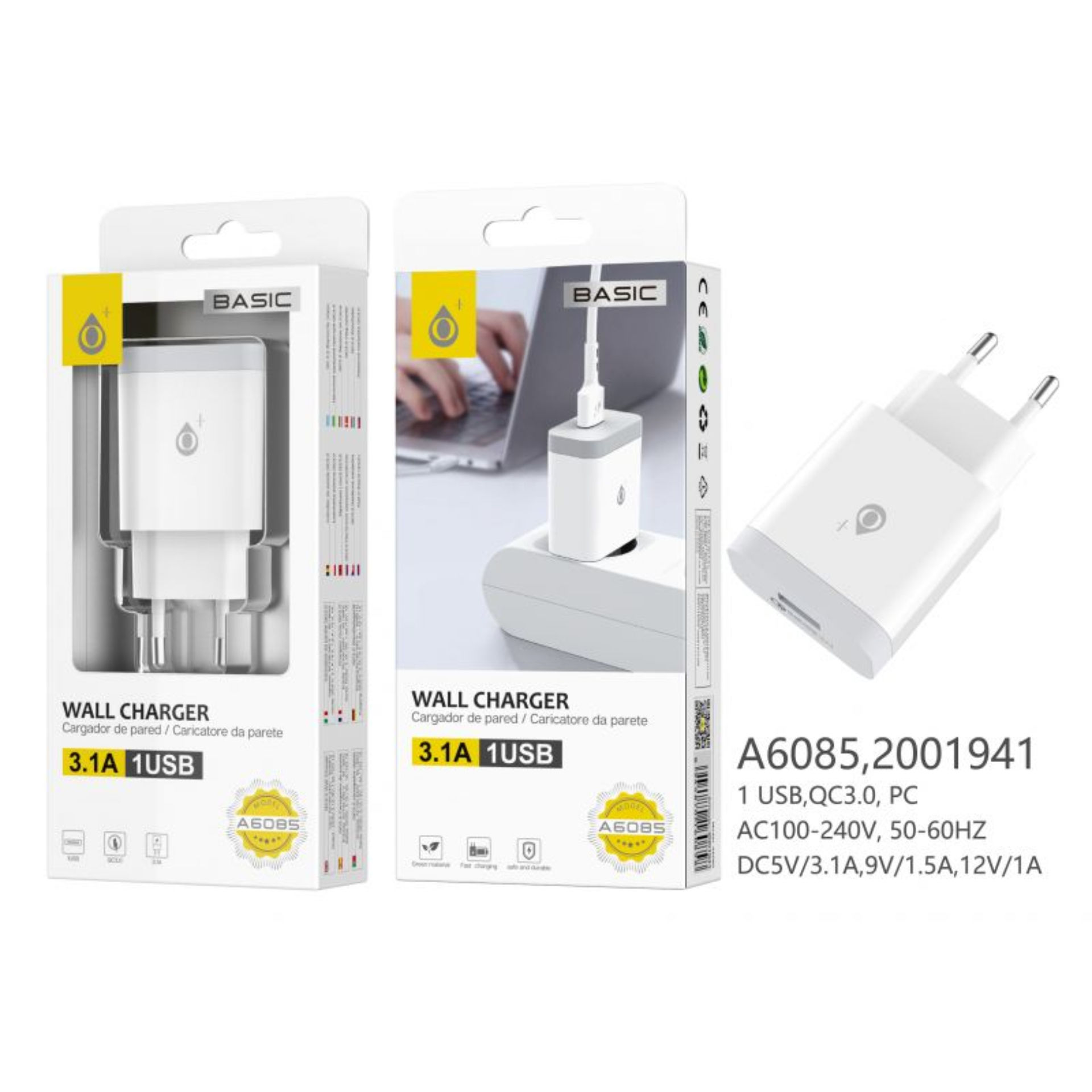 ONEPLUS CARICATORE USB A MURO BASIC 3.1A BIANCOOne Plus