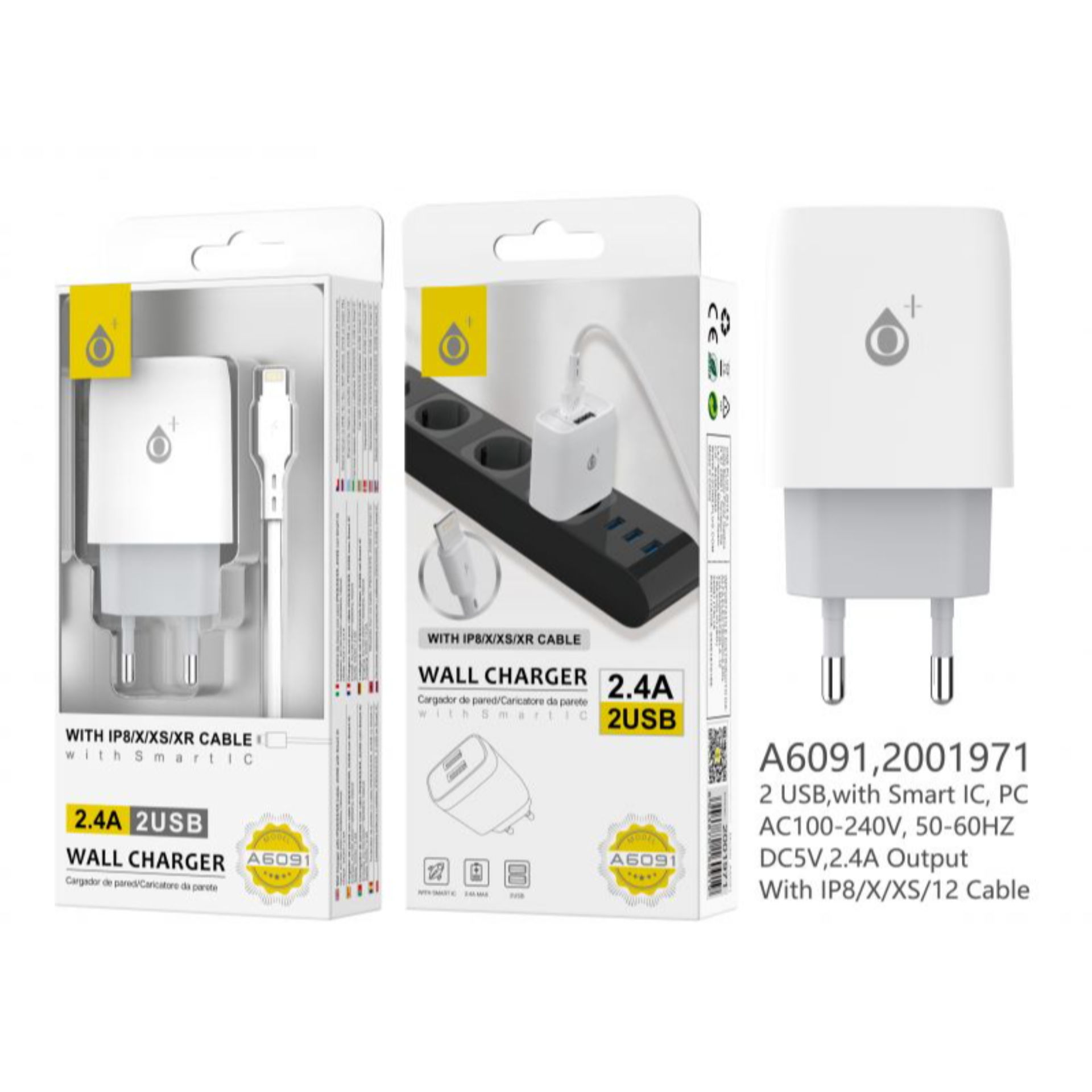 ONEPLUS CARICATORE USB A MURO CON 2 USB 2.4A, BIANCOOne Plus