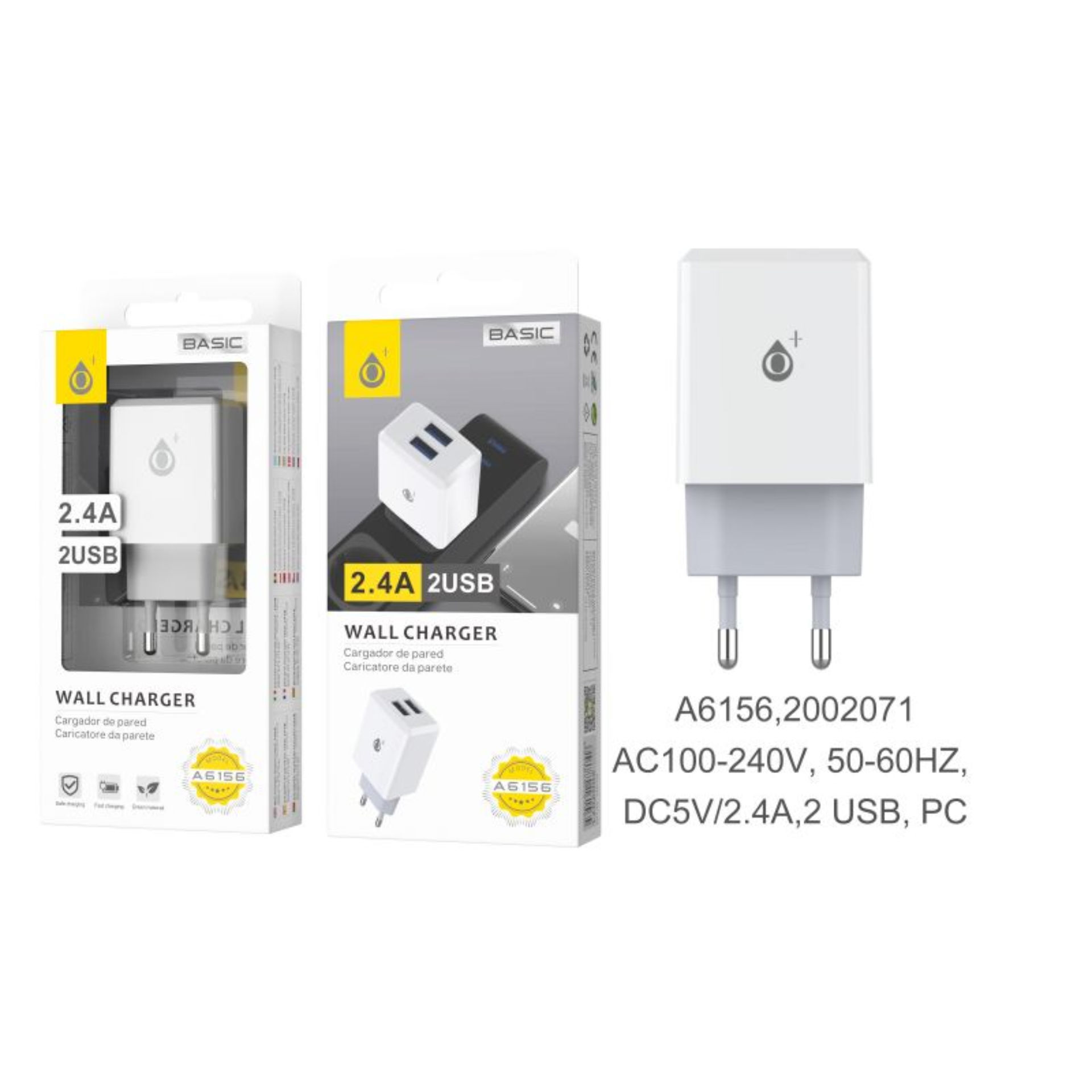ONEPLUS CARICATORE USB A MURO CON 2 USB 2.4A, BIANCOOne Plus
