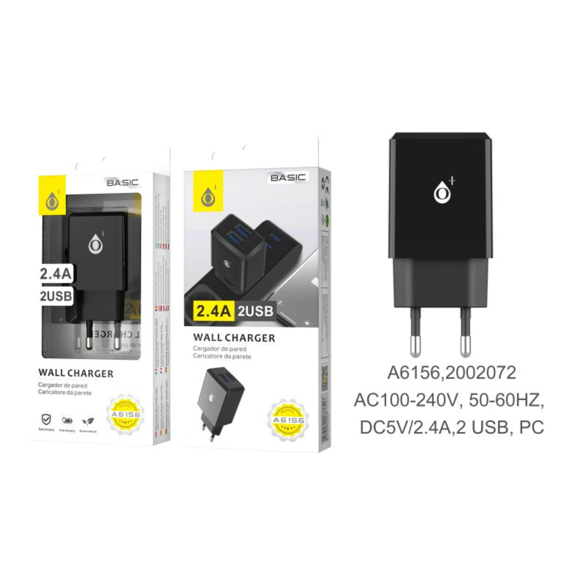 ONEPLUS CARICATORE USB A MURO CON 2 USB 2.4A, NEROOne Plus