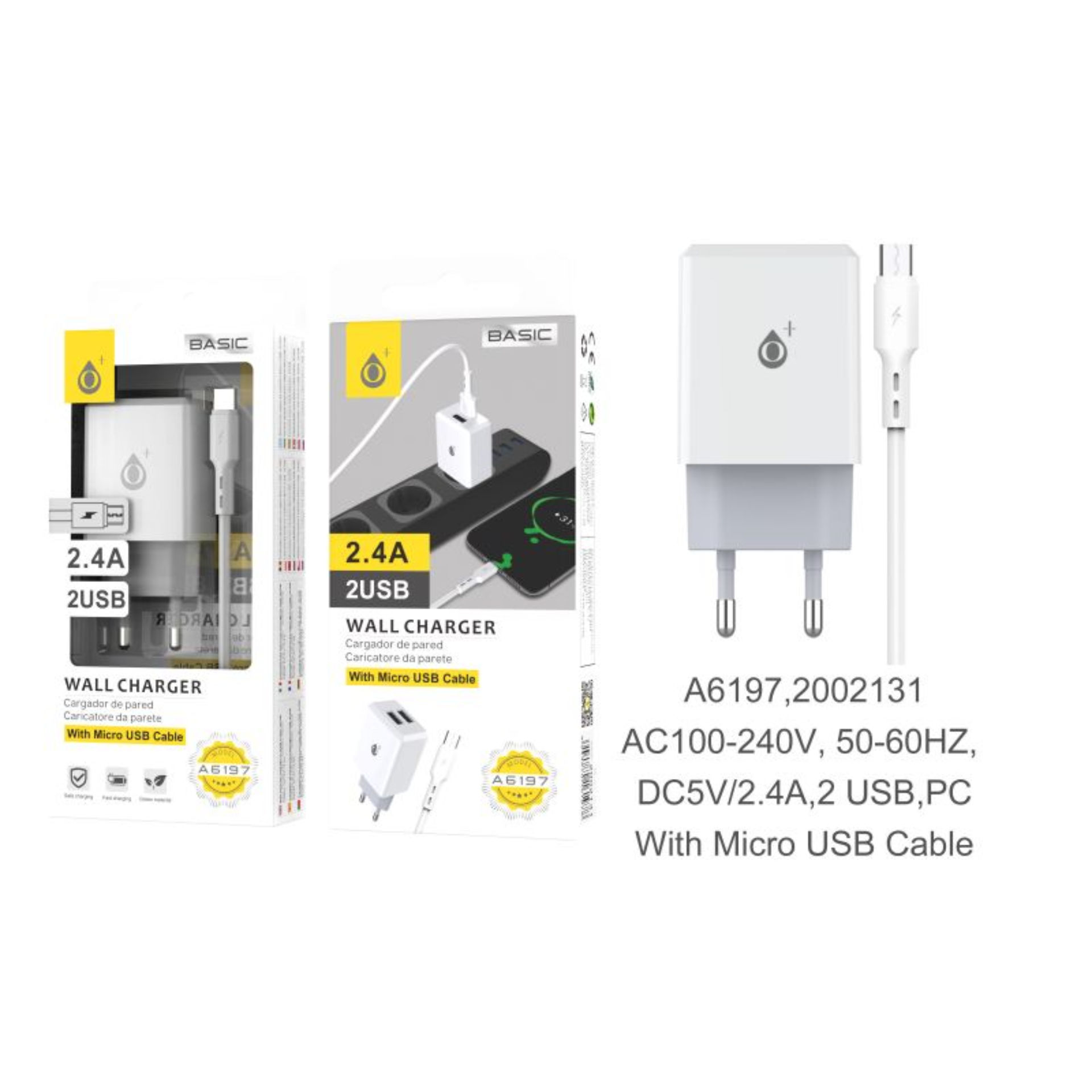 ONEPLUS CARICATORE USB A MURO BASIC CON 2 USB 2.4A, BIANCOOne Plus