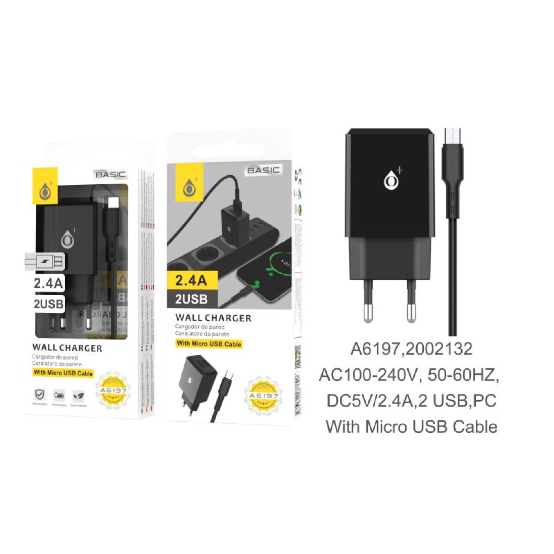 ONEPLUS CARICATORE USB A MURO BASIC CON 2 USB 2.4A, NEROOne Plus