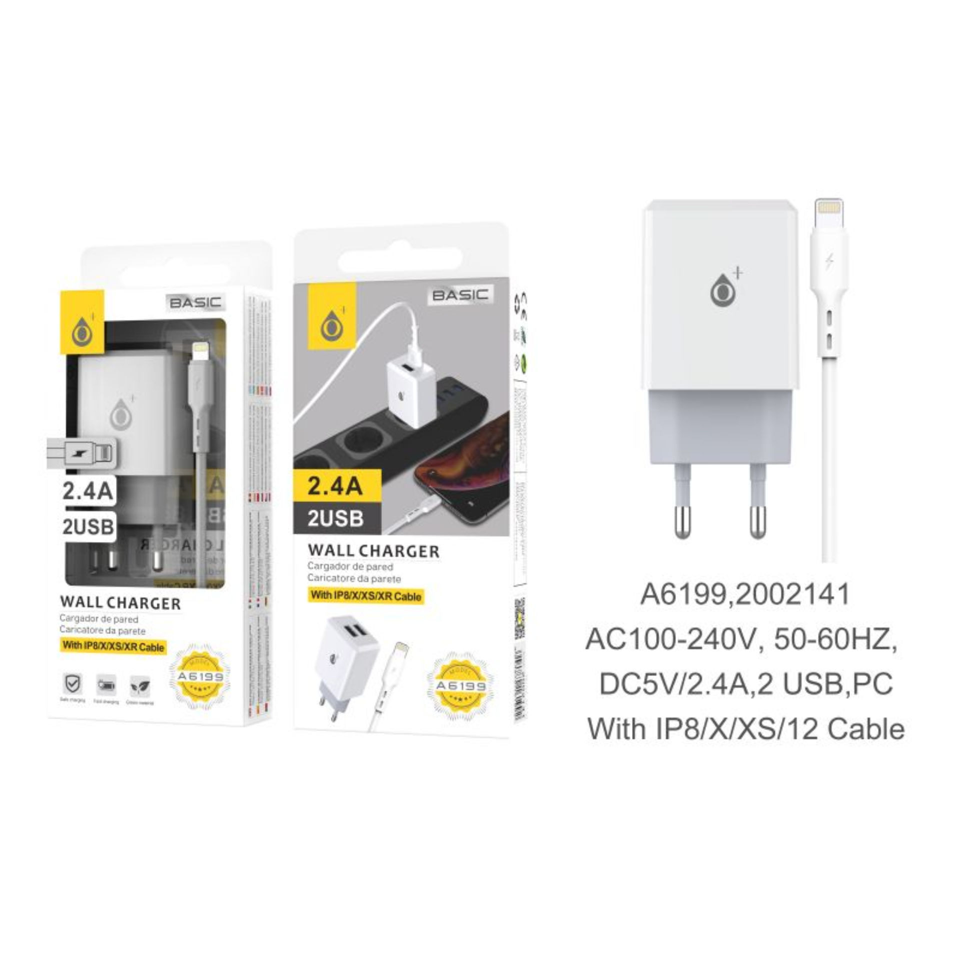 ONEPLUS CARICATORE USB A MURO BASIC CON 2 USB 2.4A, BIANCOOne Plus