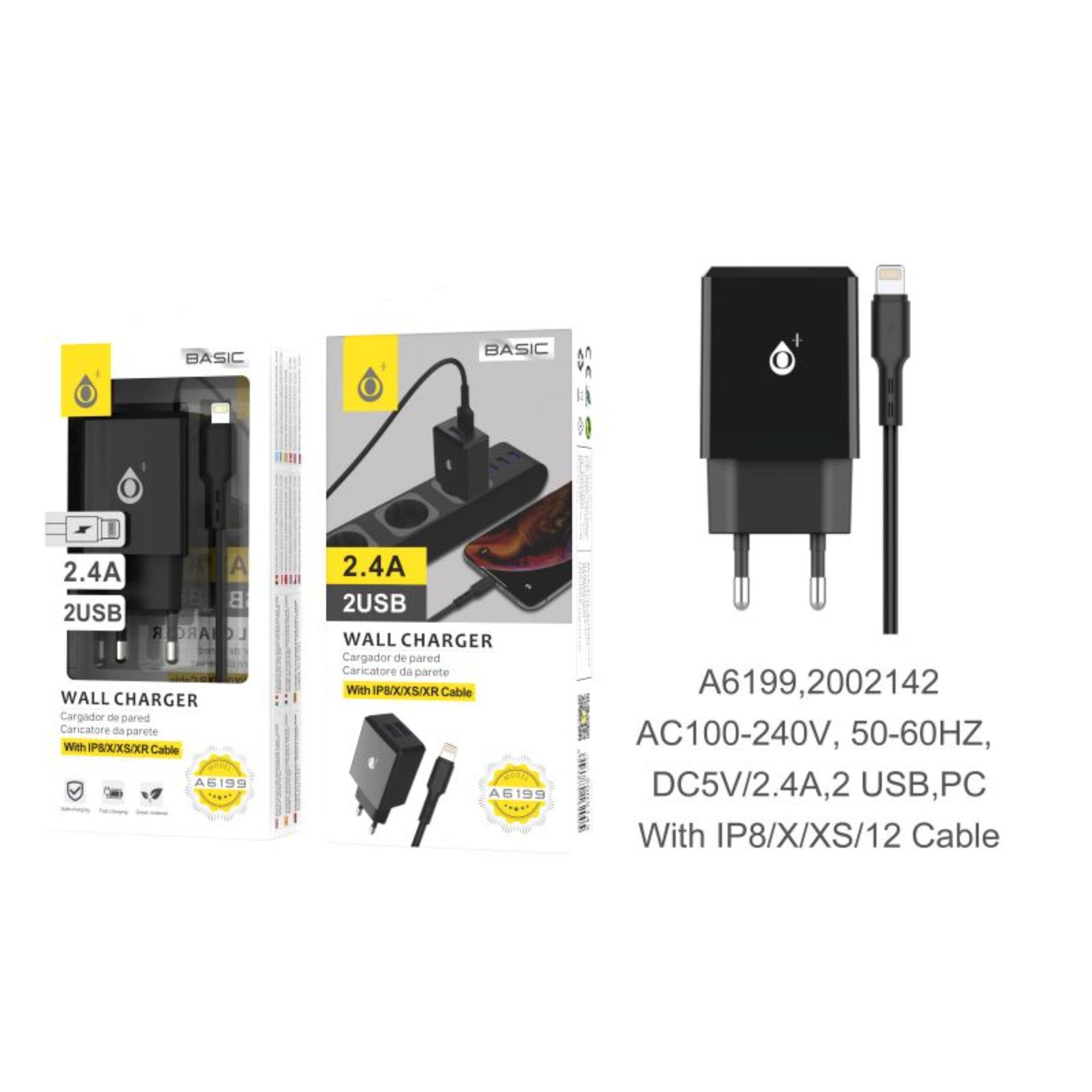 ONEPLUS CARICATORE USB A MURO BASIC CON 2 USB 2.4A, NEROOne Plus