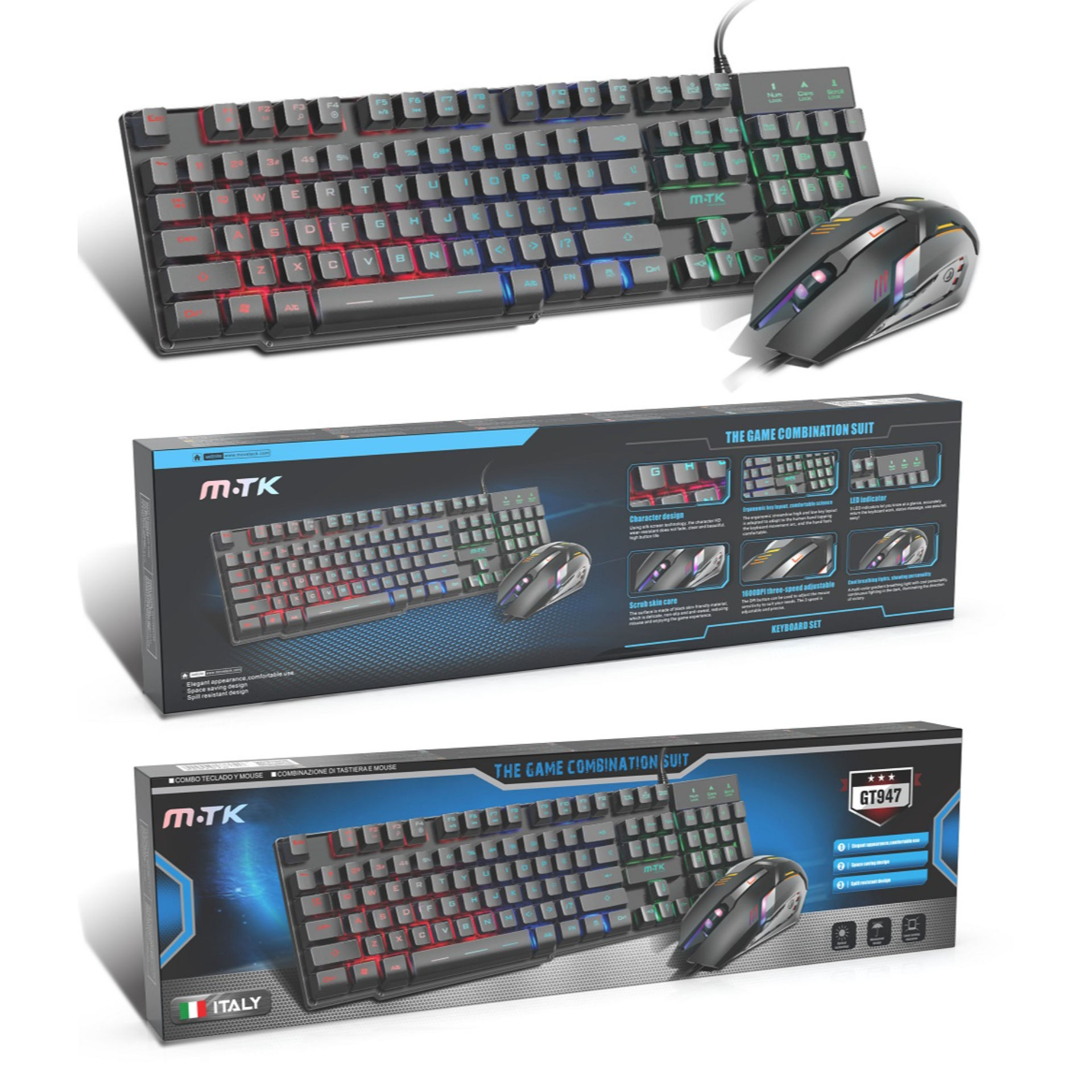 MTK GT947 SET TASTIERA + MOUSE DA GAMING LAYOUT ITALIANO QWERTYMTK