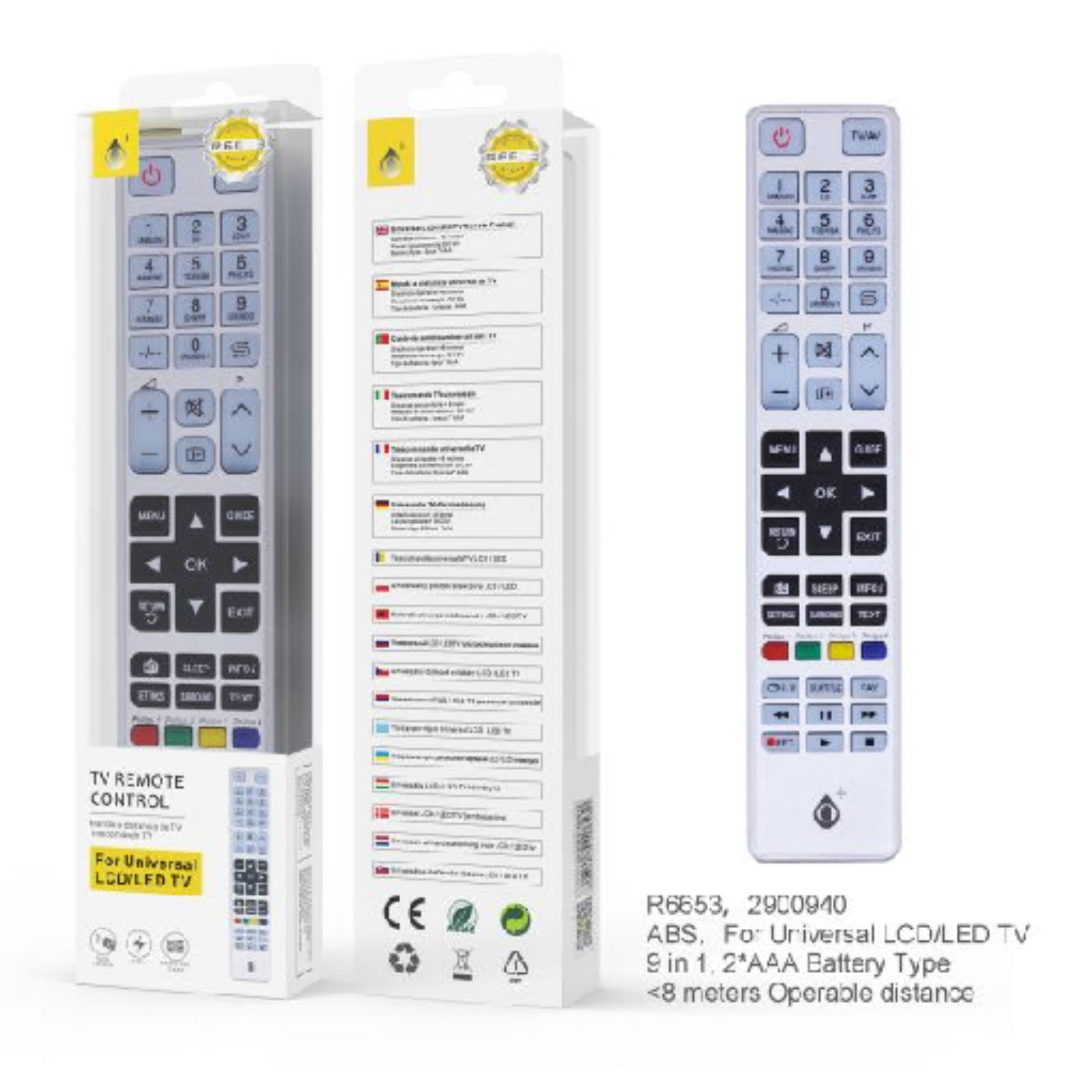 R6653 PL, TELECOMANDO UNIVERSALE PER TV 9 IN 1, ARGENTOOne Plus